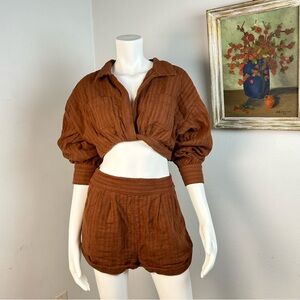 New NWT 2 pc set Free People We The Free Sweet Julia Cropped Top & shorts Sz XS